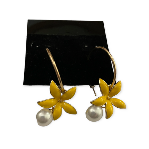 Yellow Flower and Pearl Earrings