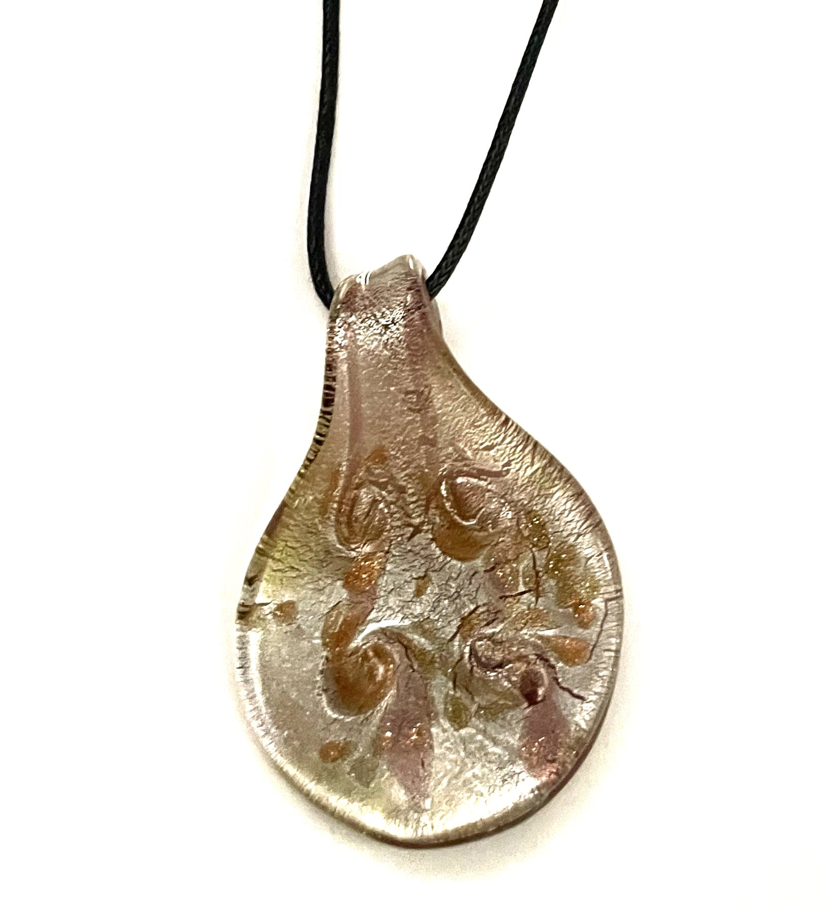 Silver with Pink Swirls Glass Necklace