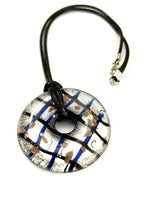 Silver Foil with Blue Strips and Gold Flecks Glass Necklace