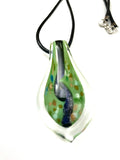 Green with Blue Swirl on Clear Glass Necklace