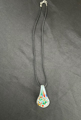 White with Multi Color Glass Spoon Necklace