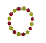 Red and Green Glass Stacked Bracelet and Matching Earrings