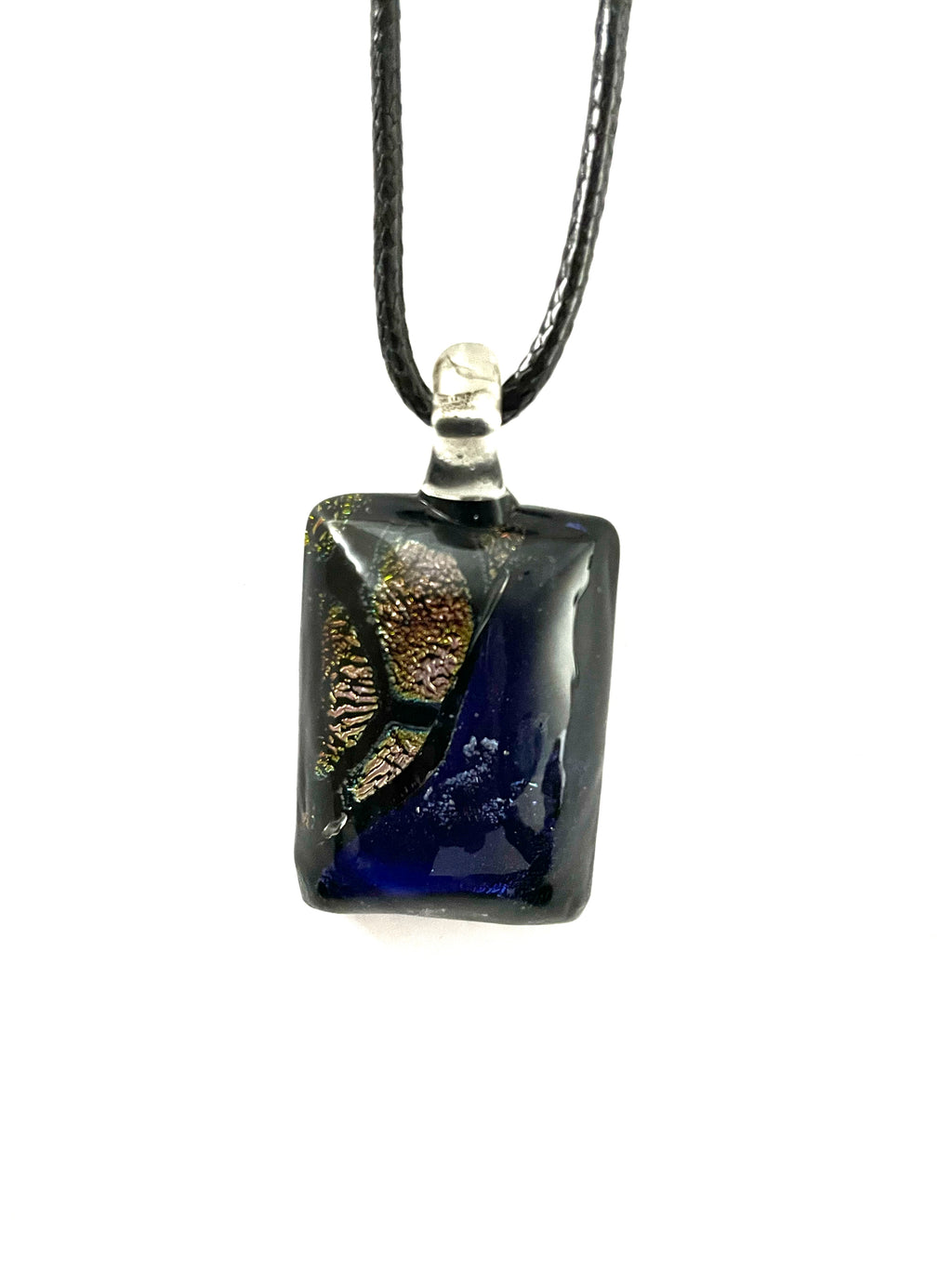 Golden Pink and Blue Dichroic Rectangle Necklace