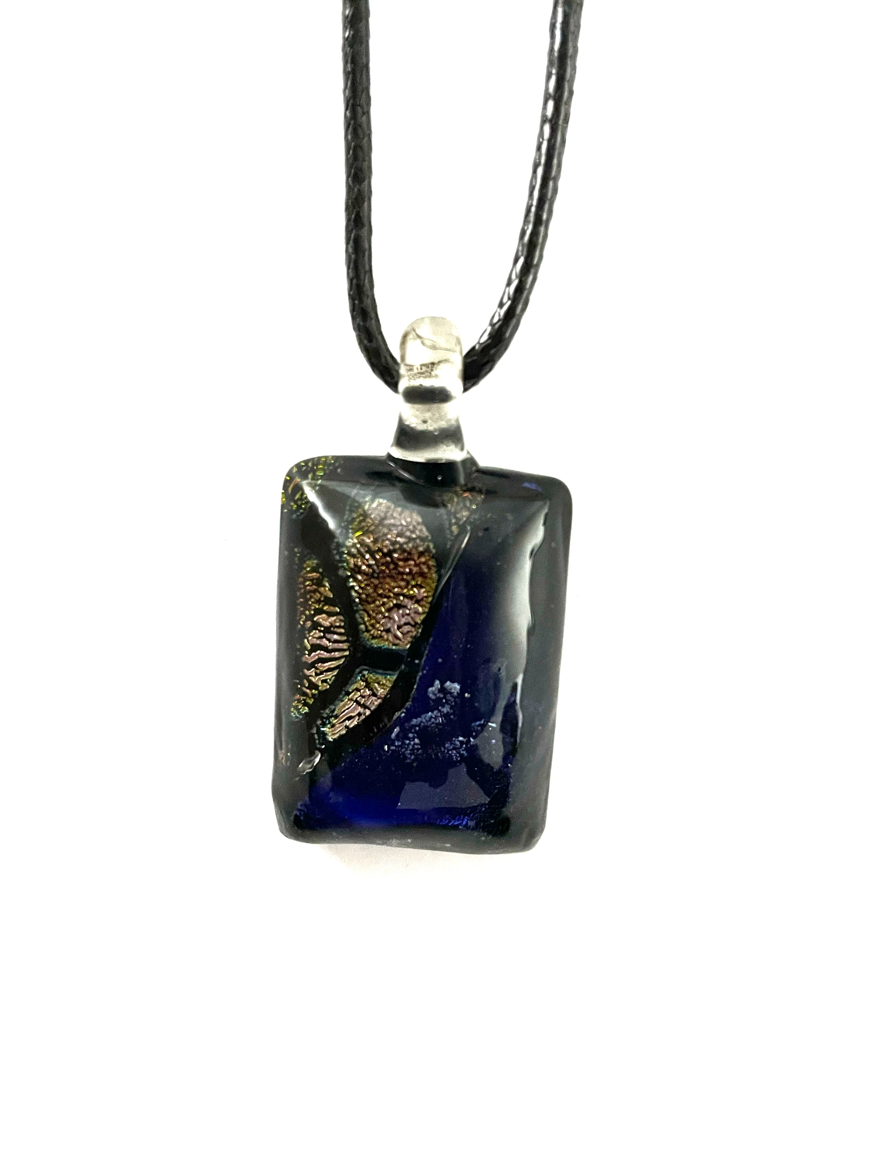 Golden Pink and Blue Dichroic Rectangle Necklace