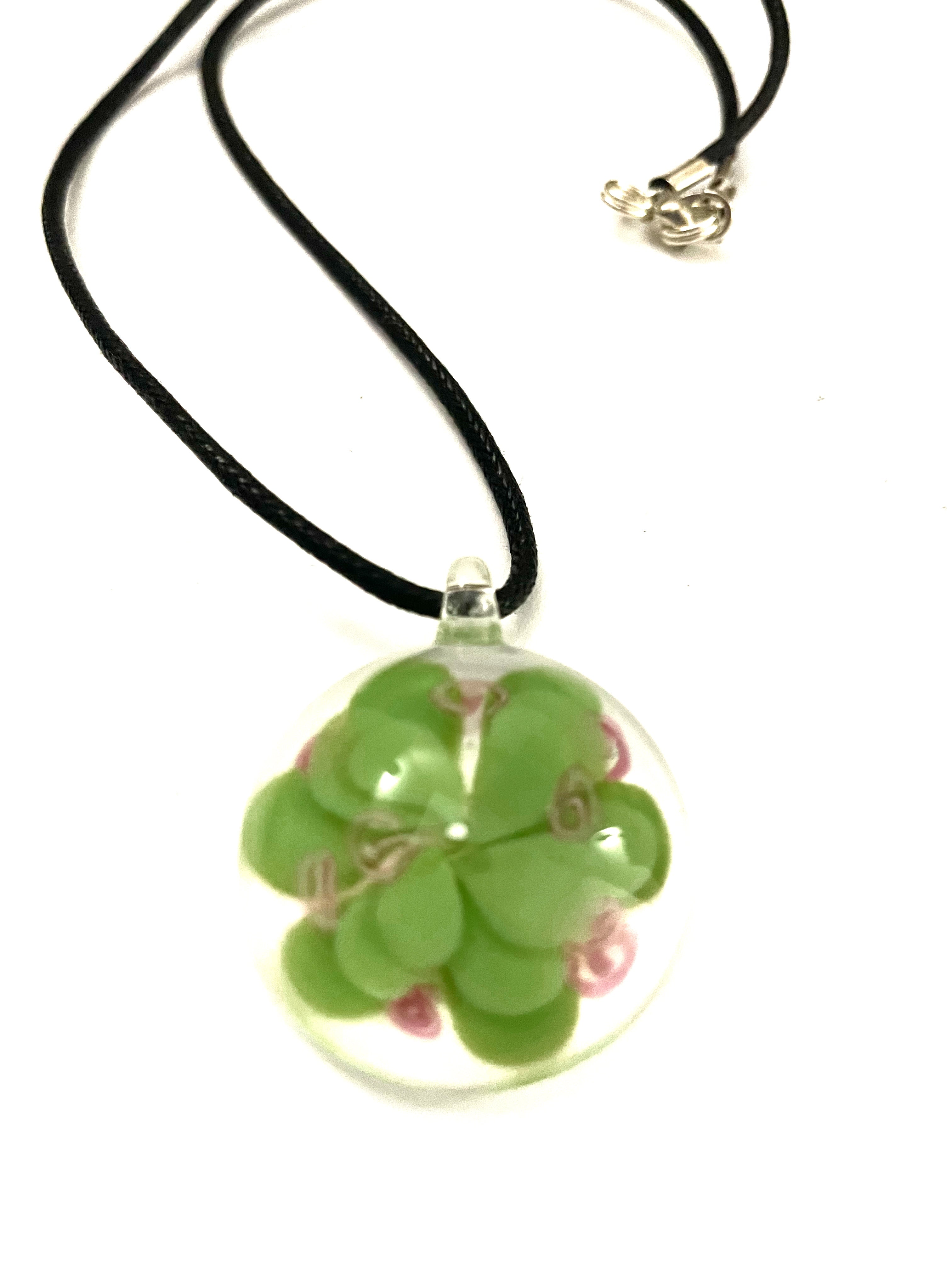 Green Flower Glass Necklace