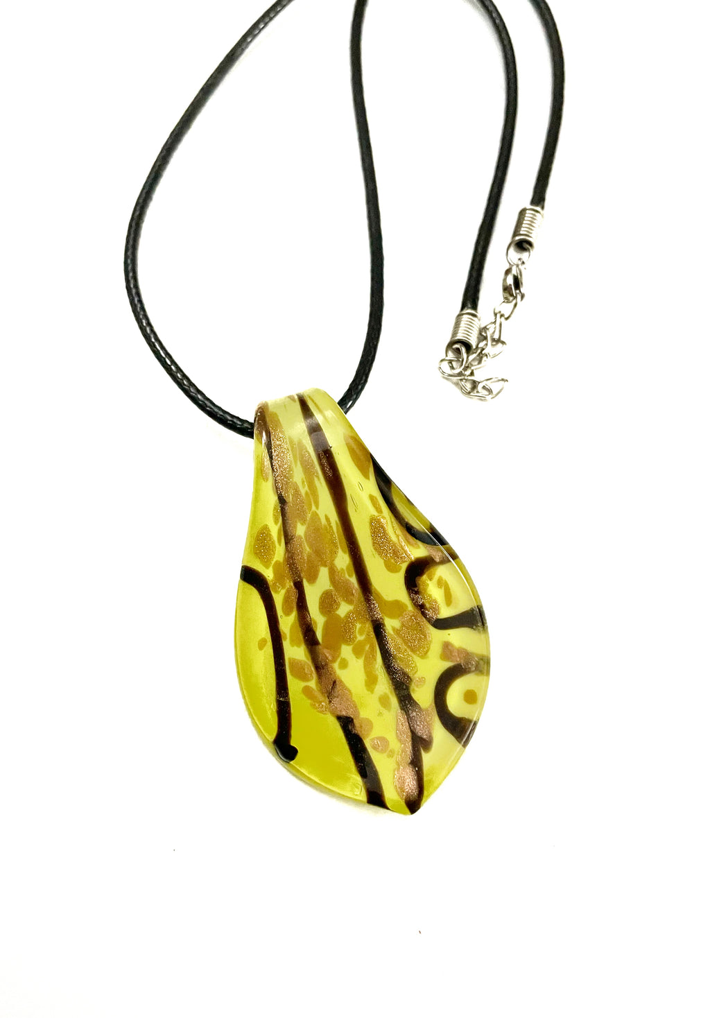 Yellow with Black Lines Glass Necklace