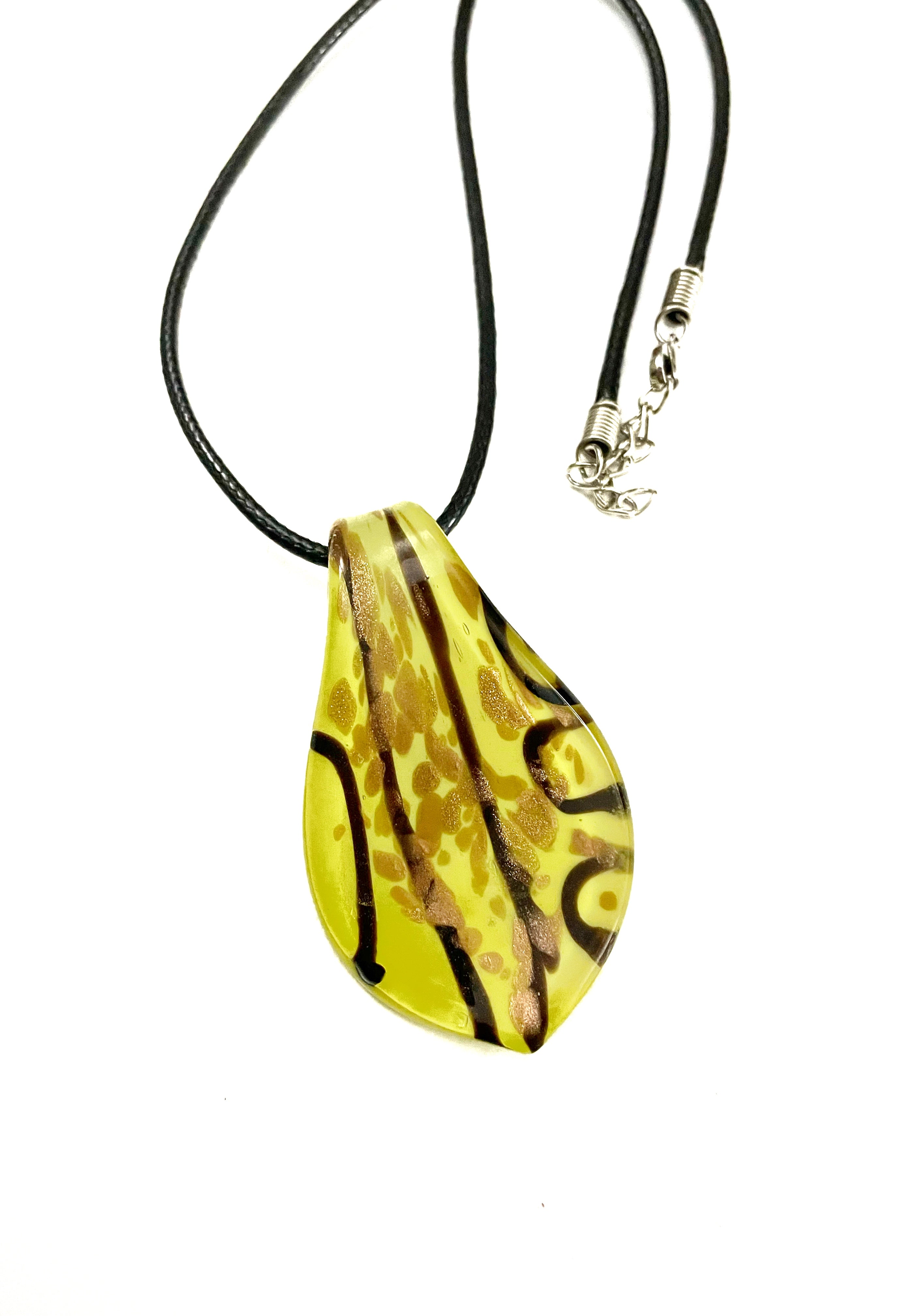Yellow with Black Lines Glass Necklace