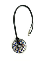 Silver Foil with Blue Strips and Gold Flecks Glass Necklace