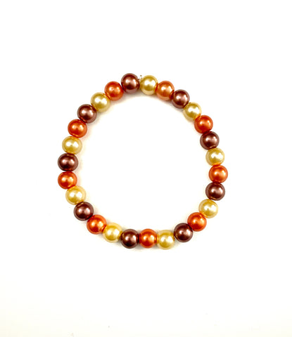 Fall Color Glass Pearl Stretchy Bracelet
