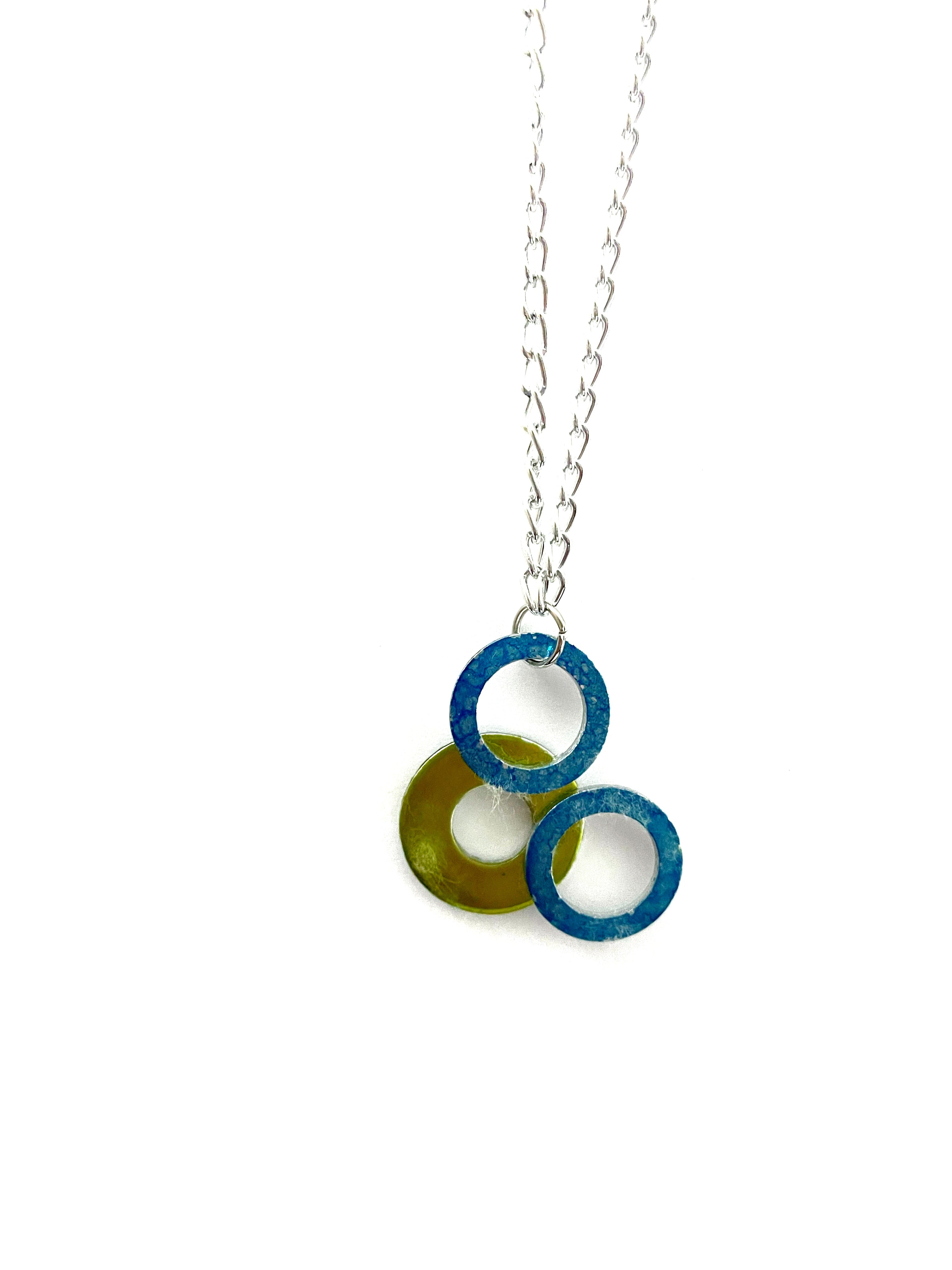 Lime Green and Blue 3 Washer Necklace