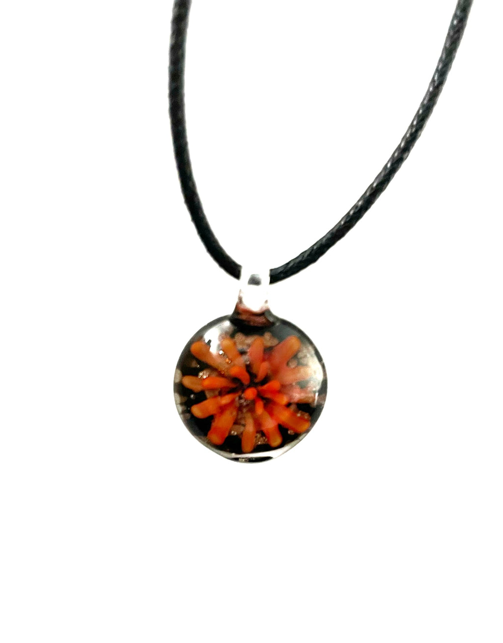 Flower Burst with Black Background Glass Necklace