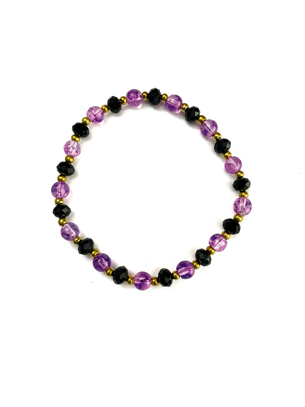 Purple and Black Glass Stretchy Bracelet