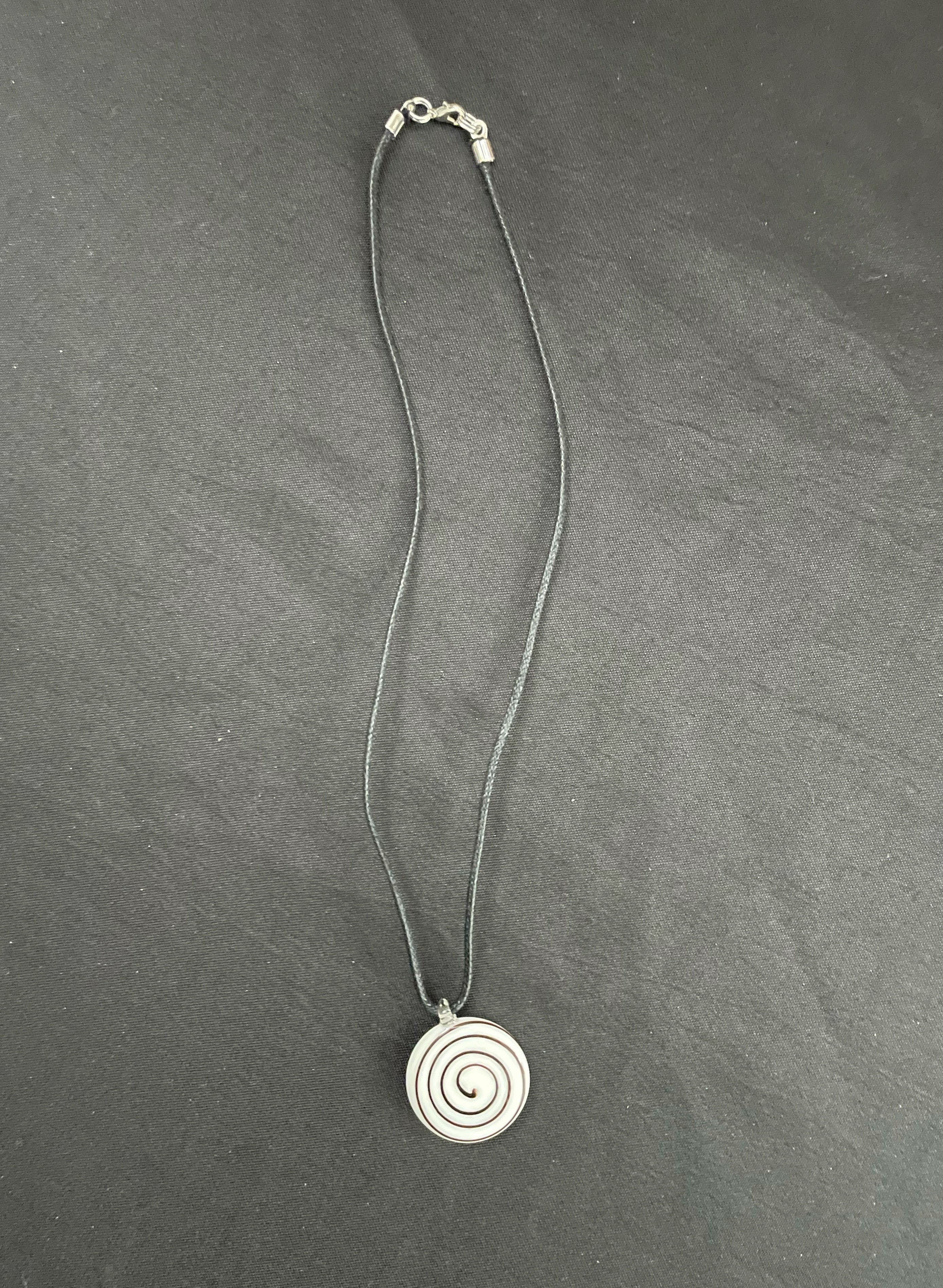 White with Black Line Circle Glass Necklace
