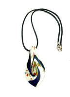 White with Blue Swirl and Colorful Speckled Glass Necklace