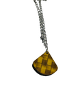 Printed Fan Shaped Wood Pendant Necklace