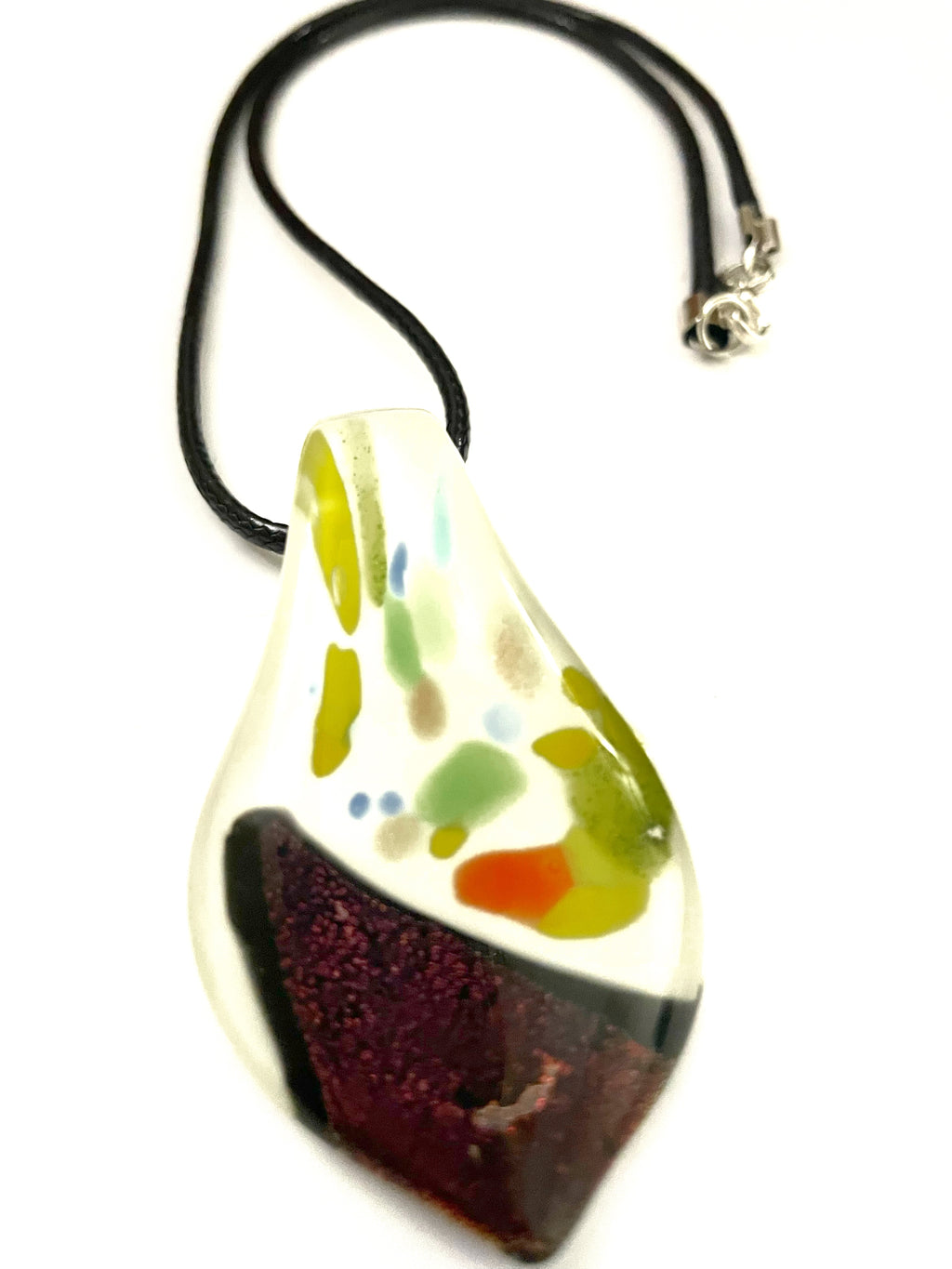 Colorful White with Red Glitter Glass Necklace