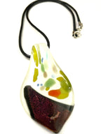 Colorful White with Red Glitter Glass Necklace