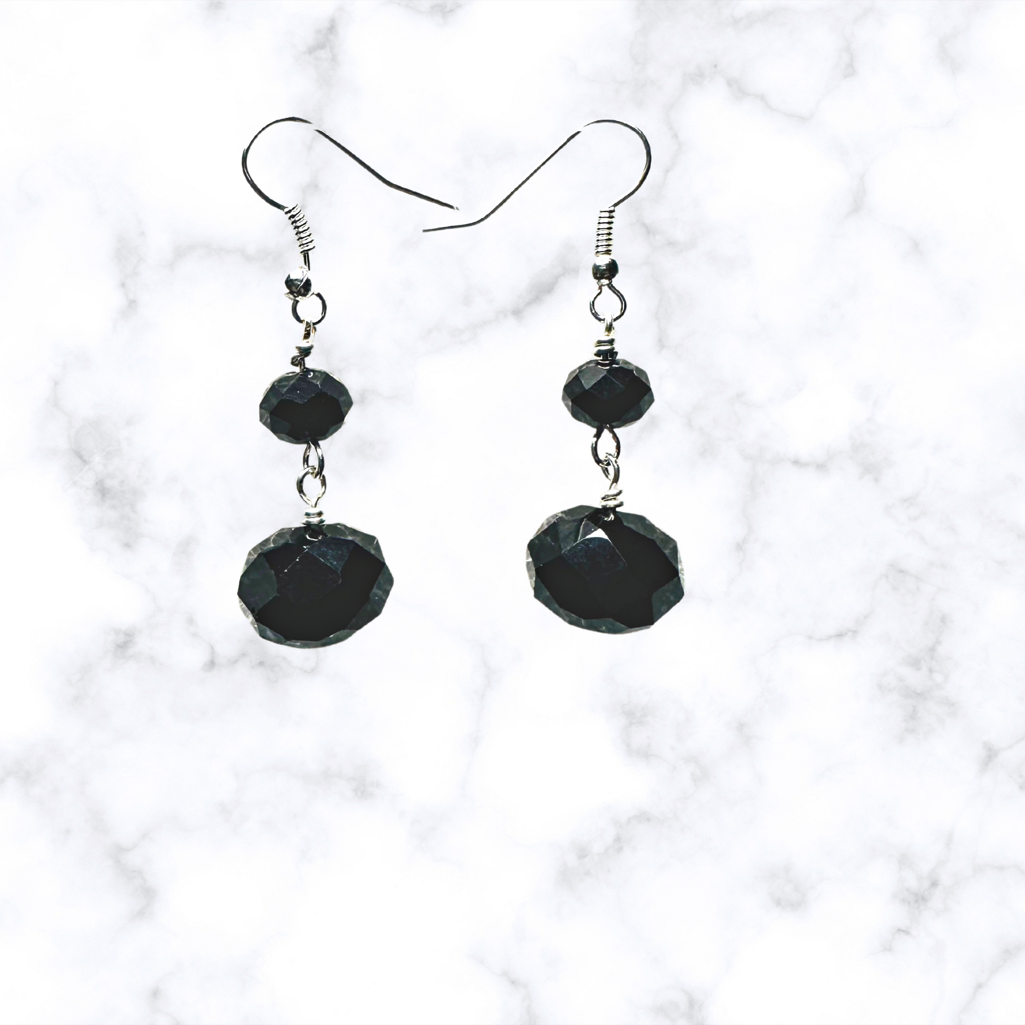 Black Rondelle Glass Earrings