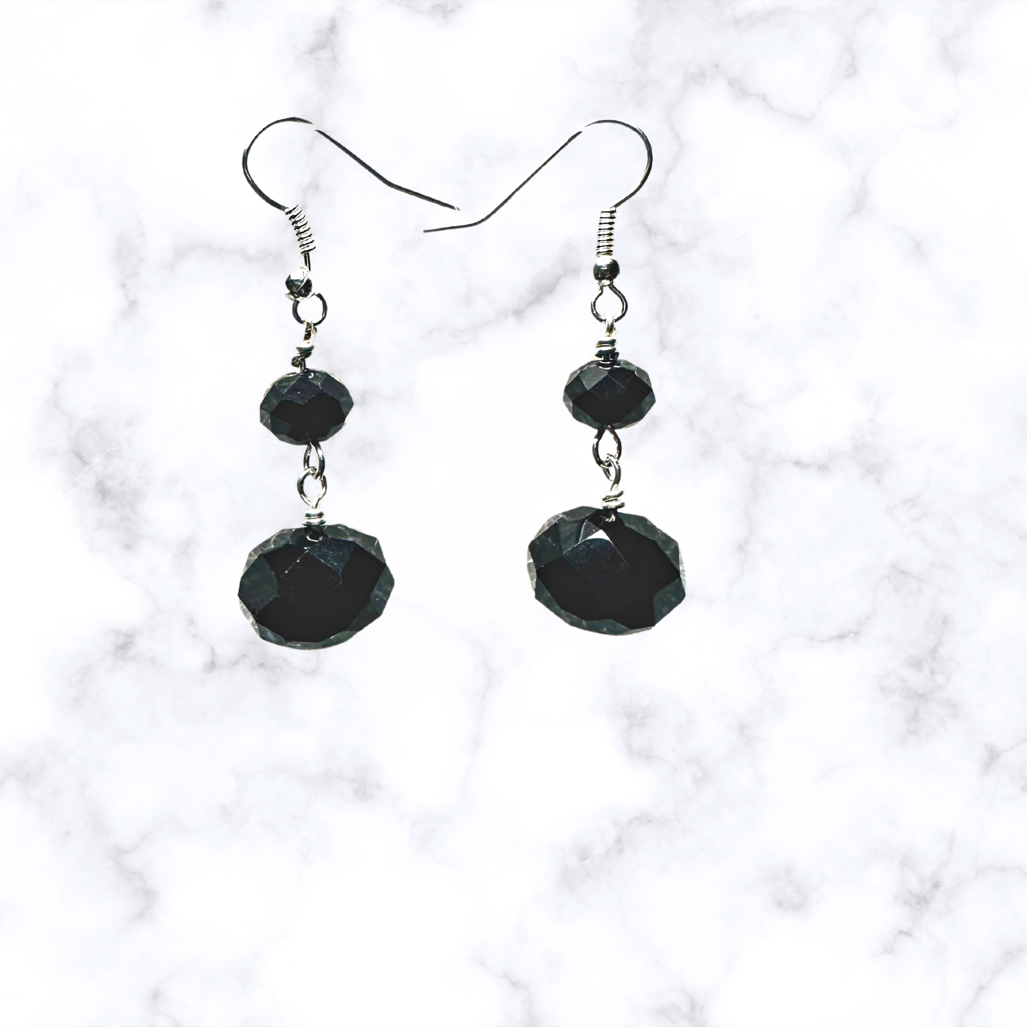 Black Rondelle Glass Earrings