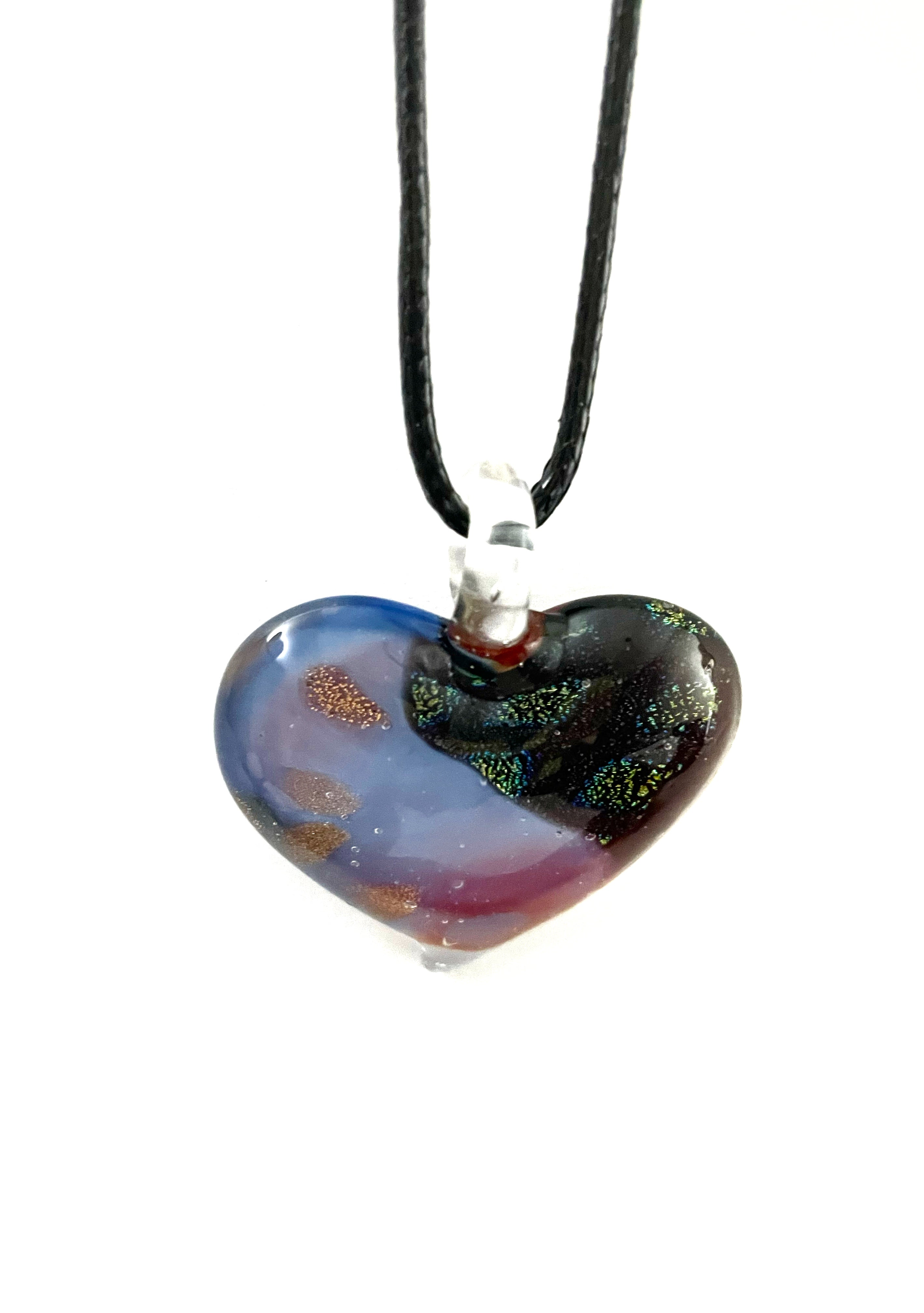 Blue Heart with Dichroic Glass Necklace