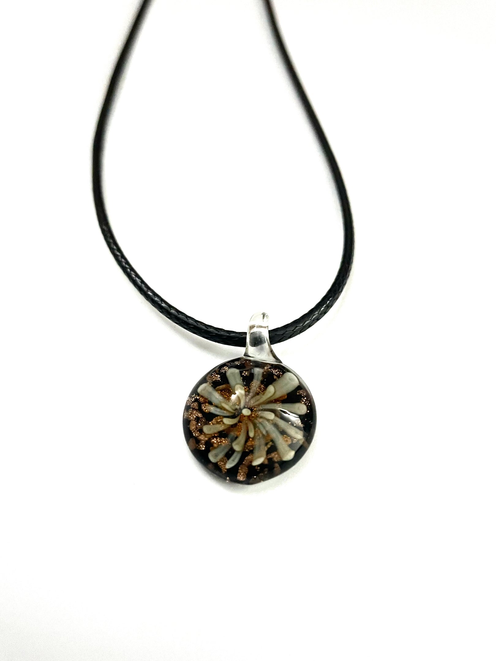 Flower Burst with Black Background Glass Necklace