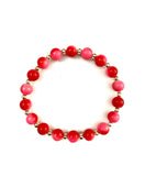 Red and Pink Glass Bead Stretchy Bracelet