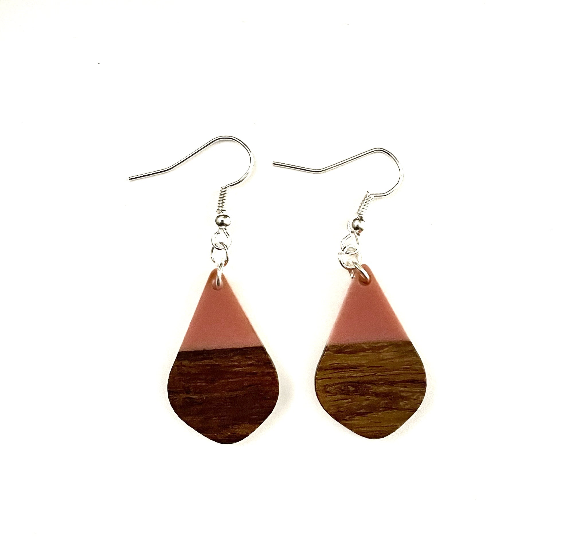 Small Teardrop Resin & Wood  Earrings