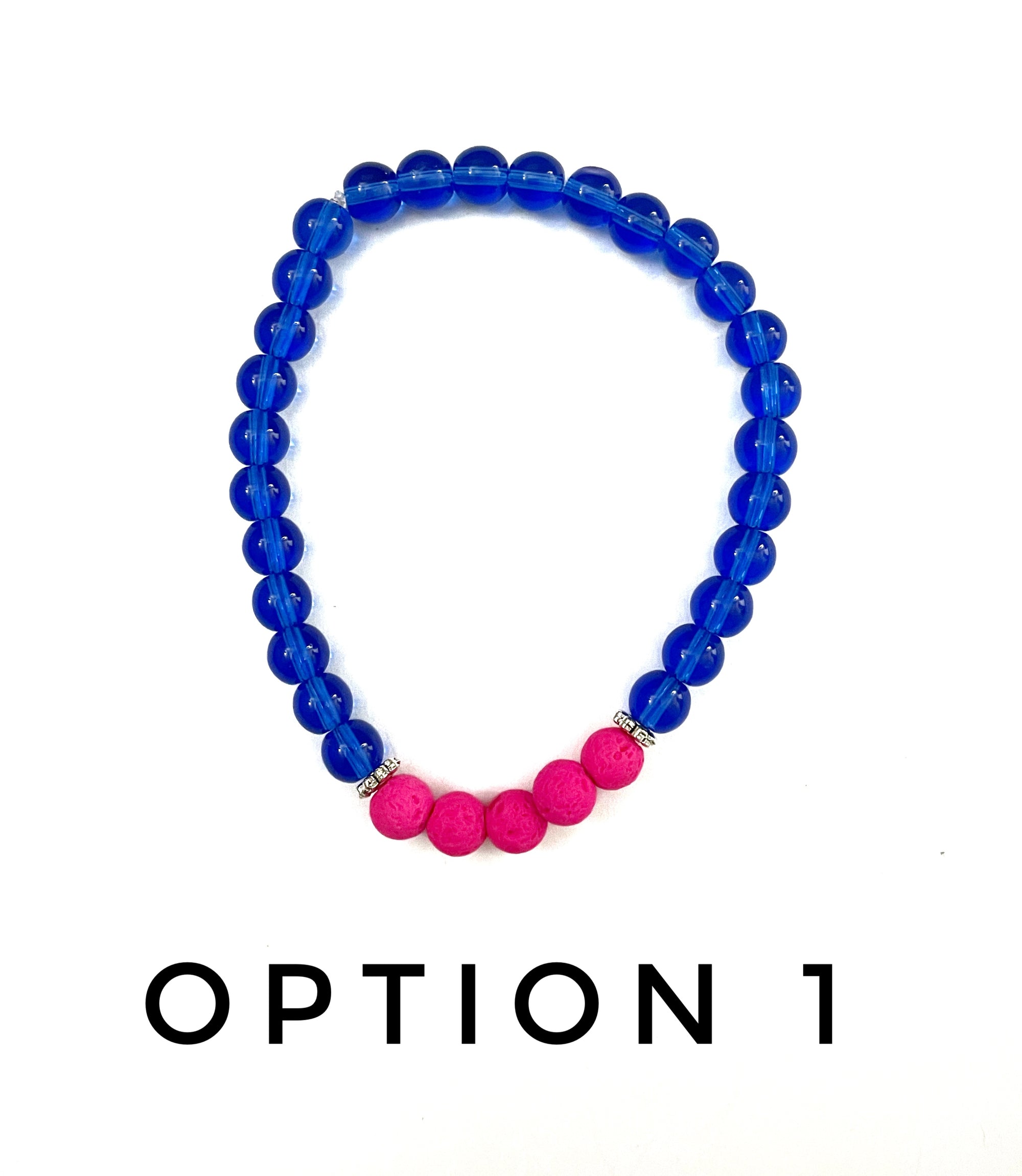Dark Blue Glass and Hot Pink Lava Stone Bracelet