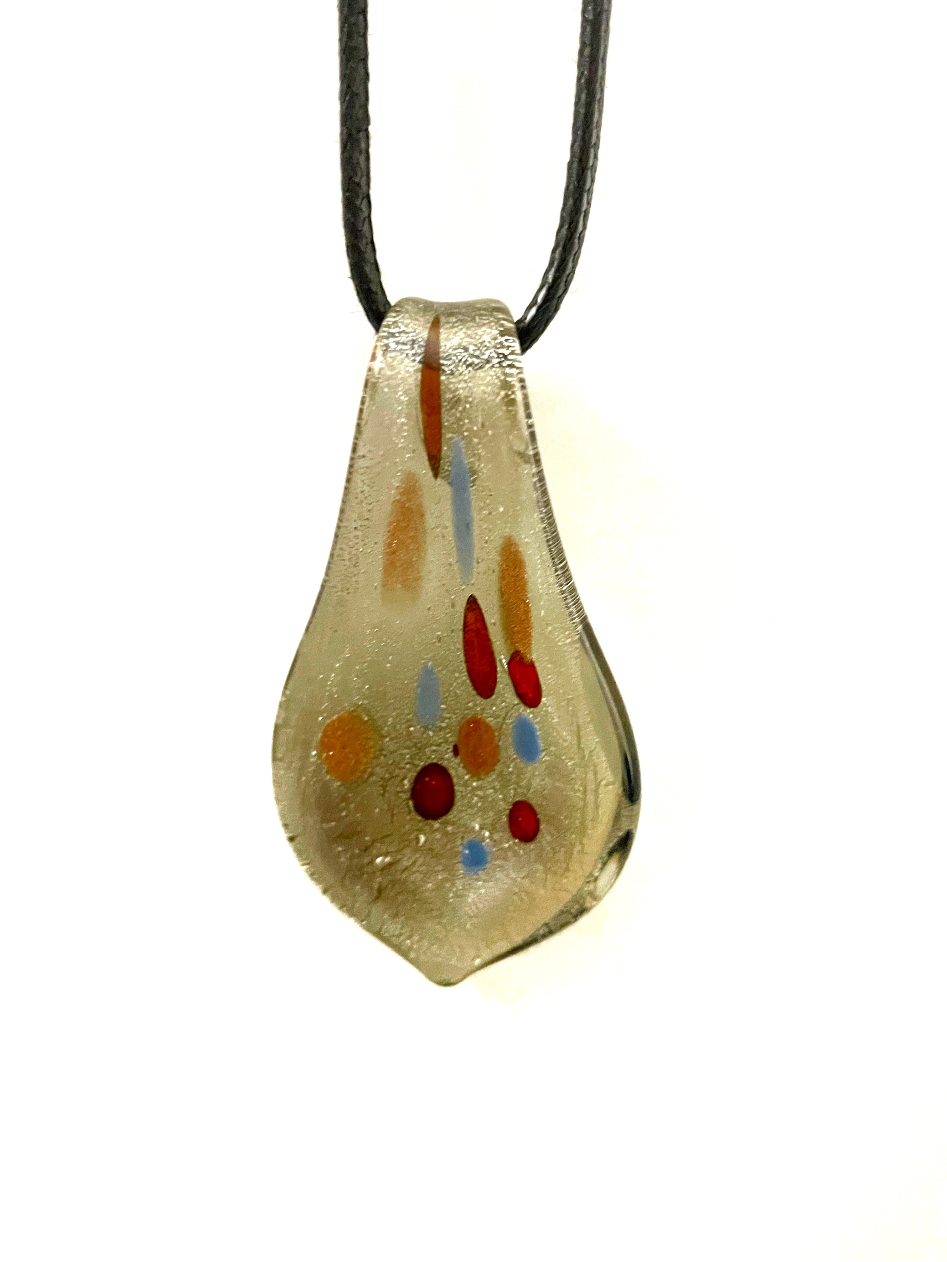 Silver with Tan, Red and Blue Glass Necklace