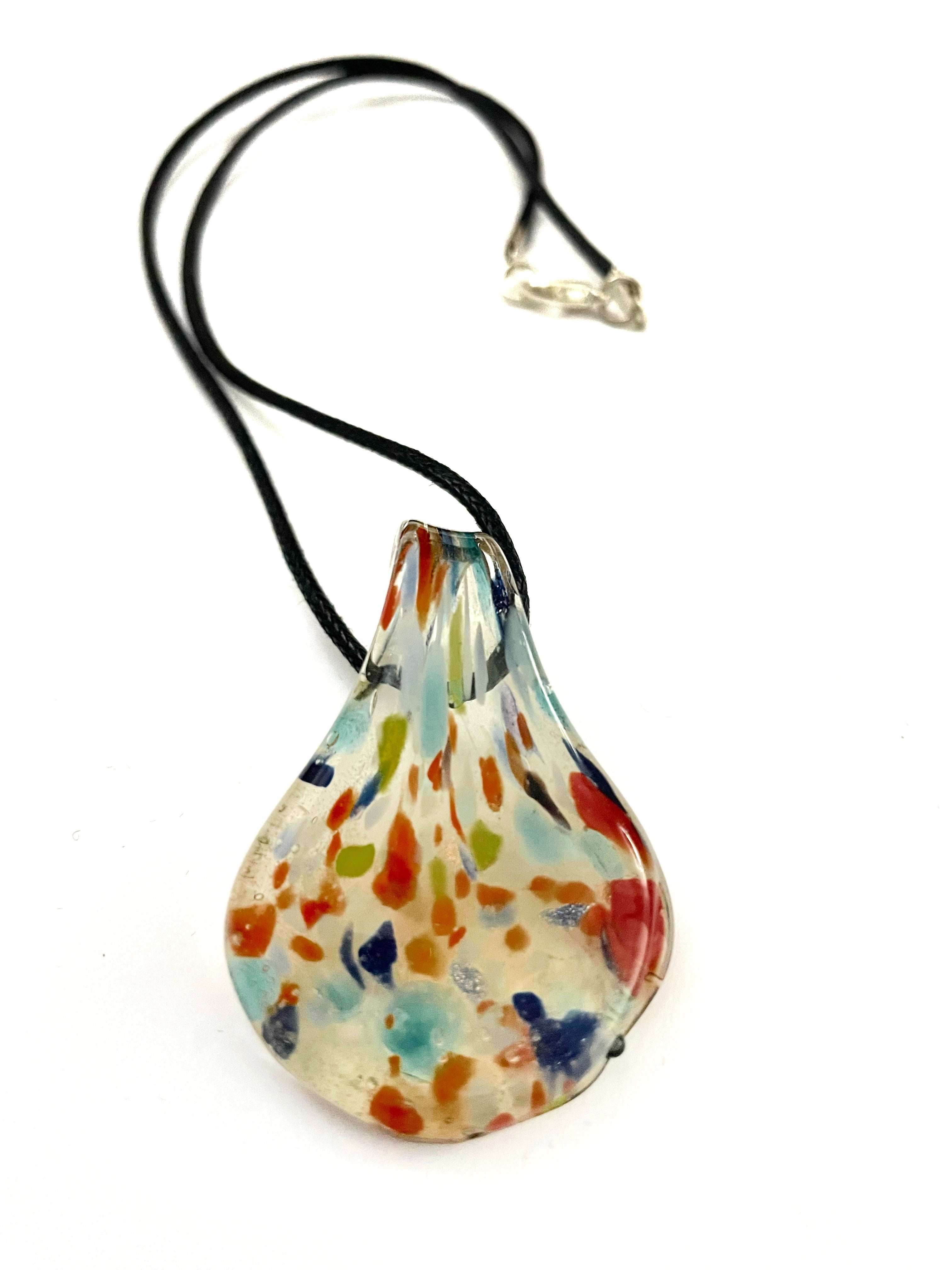 Red, Blue and Yellow on Clear Glass Necklace
