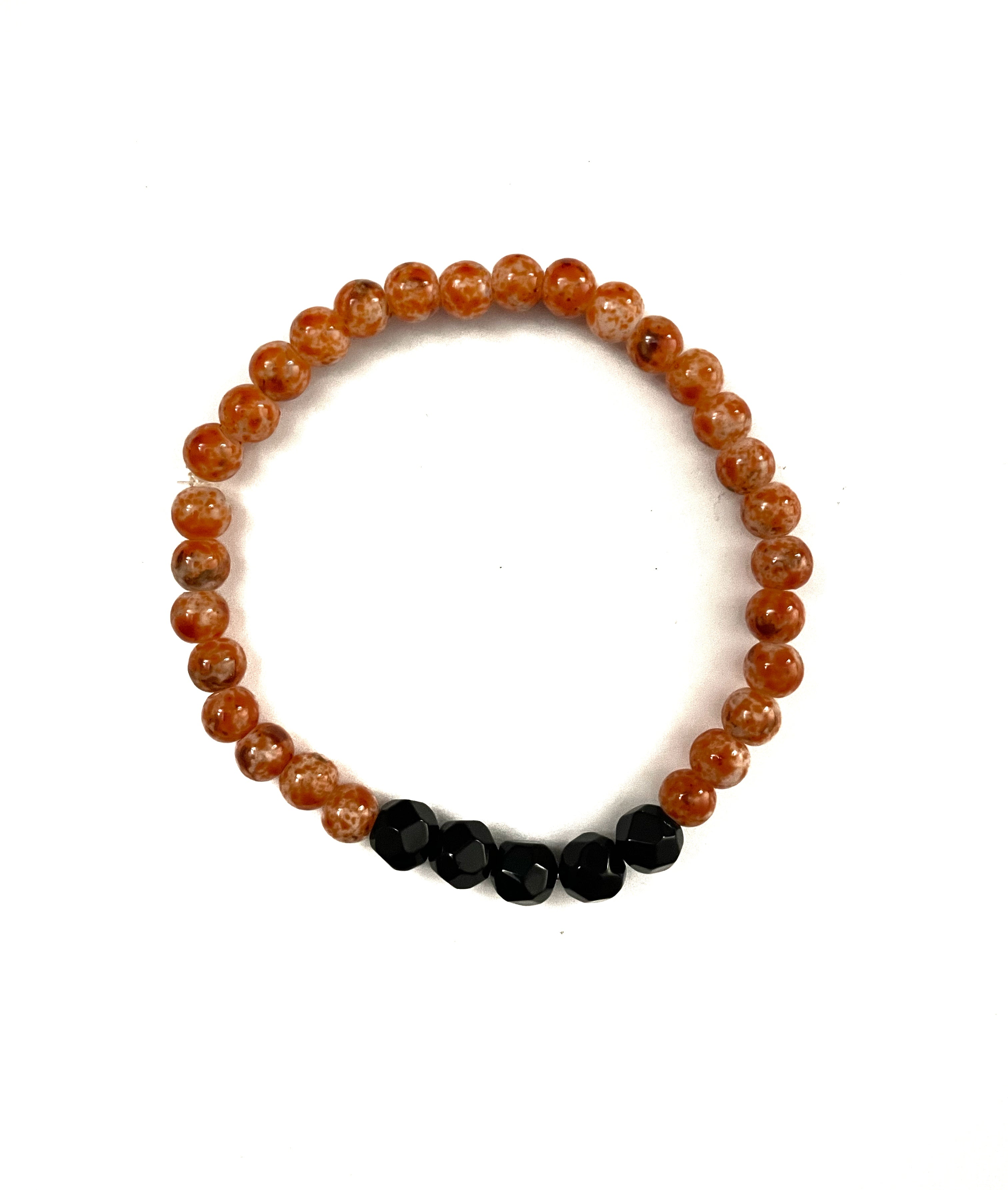 Orange Red Speckled Glass Stretchy Bracelet