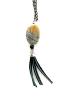 Oval Gemstone with Black Tassel Necklace