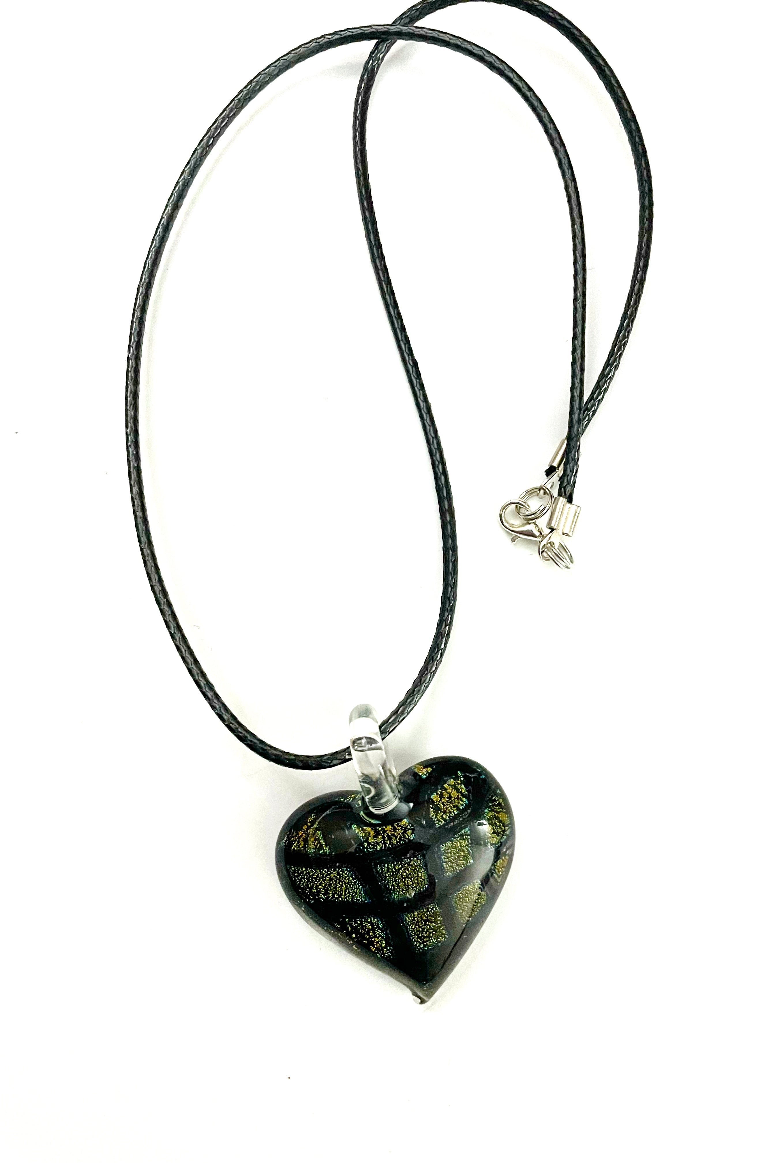 Golden Yellow Checkerboard Dichroic Heart Necklace