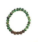 Transparent Green with Brown Specks and Brown  Lava Stone Bracelet