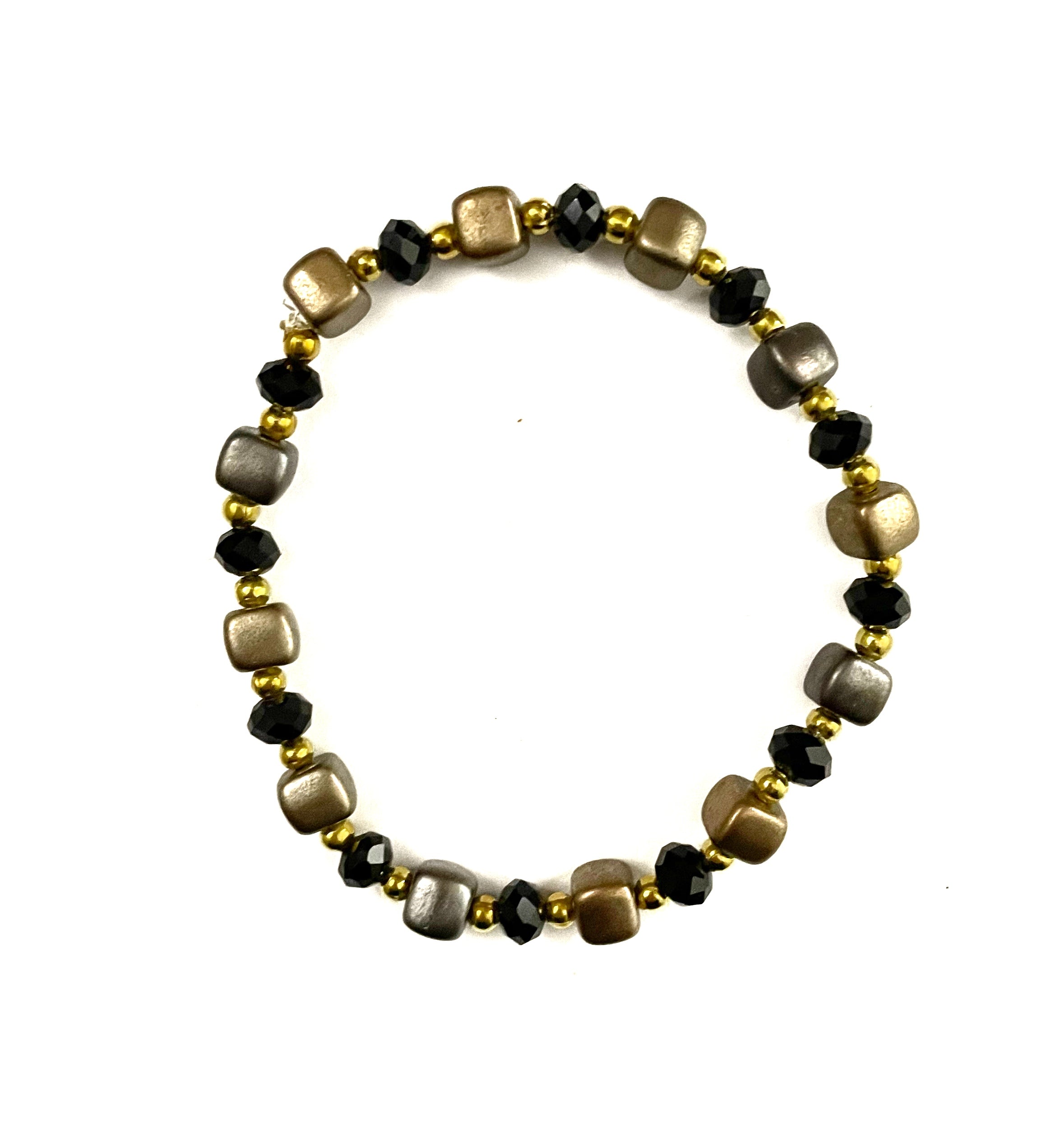 Brown Glass Cube Stretchy Bracelet