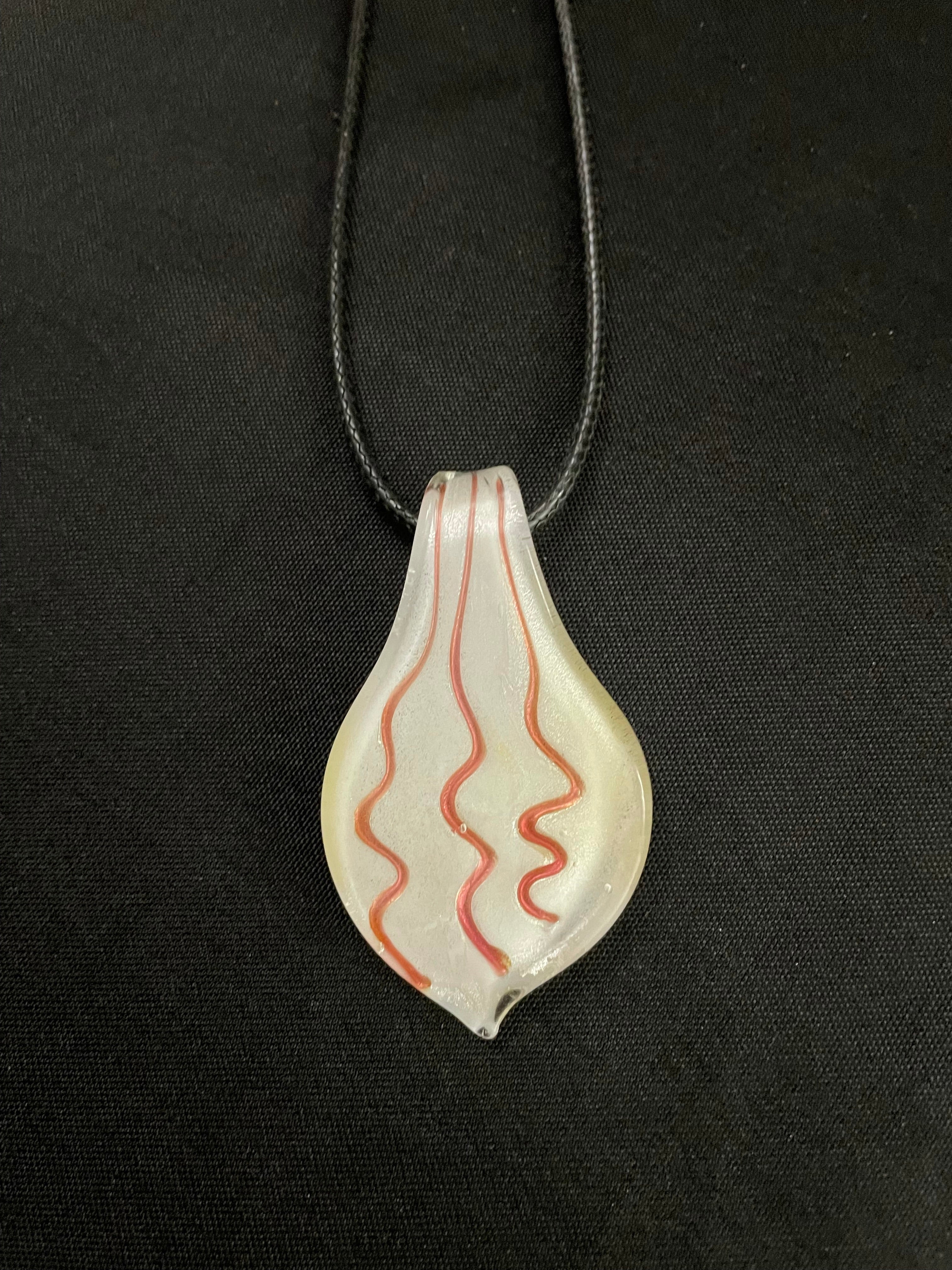 White with Pink Lines Glass Necklace