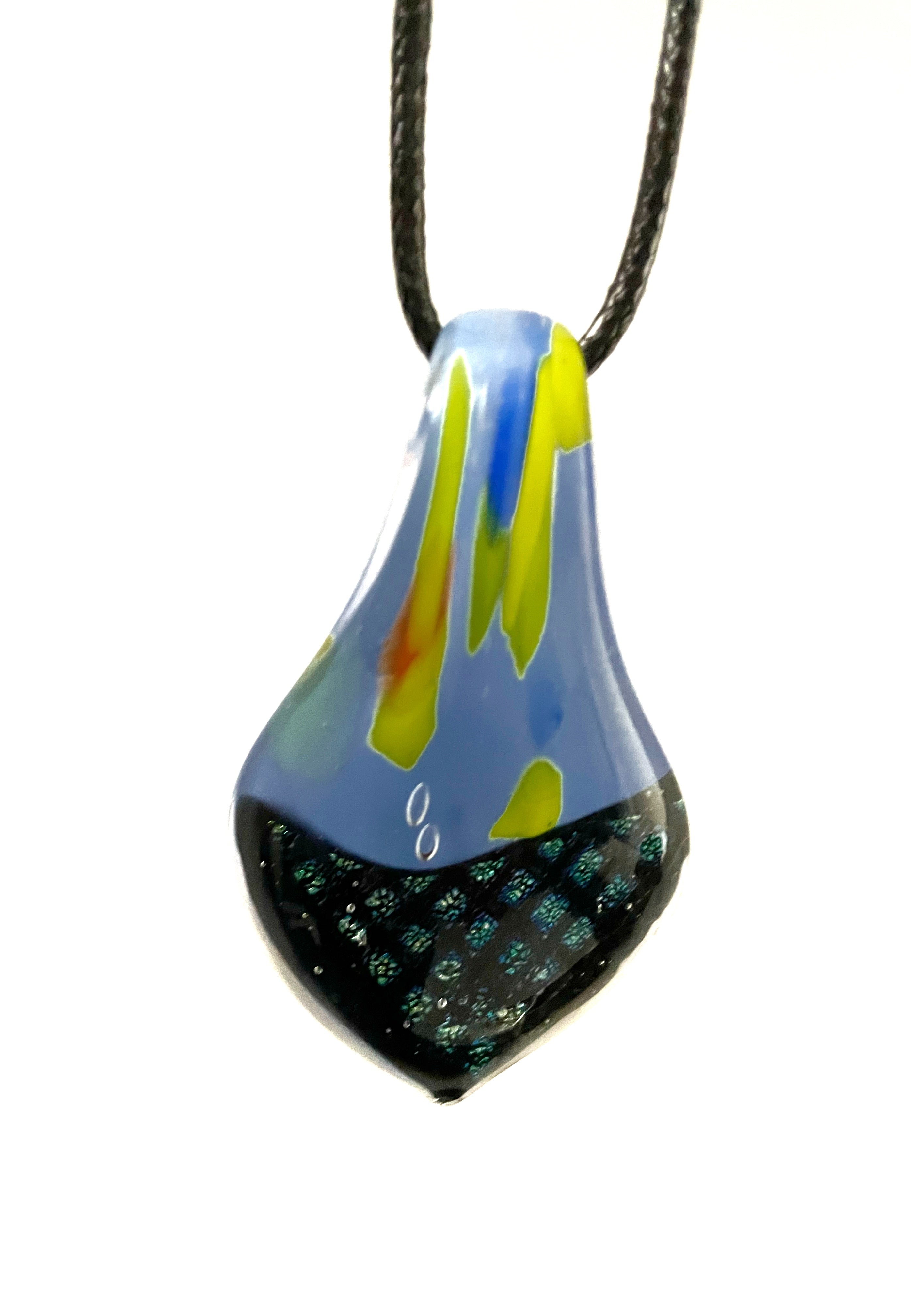 Blue Glass with Dichroic Bottom Necklace