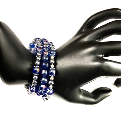 Blue Rainbow Glass Stacked Bracelet