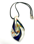 White with Blue Swirl and Colorful Speckled Glass Necklace