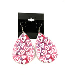 White Hearts with Pink & Purple Background Faux Leather Earrings