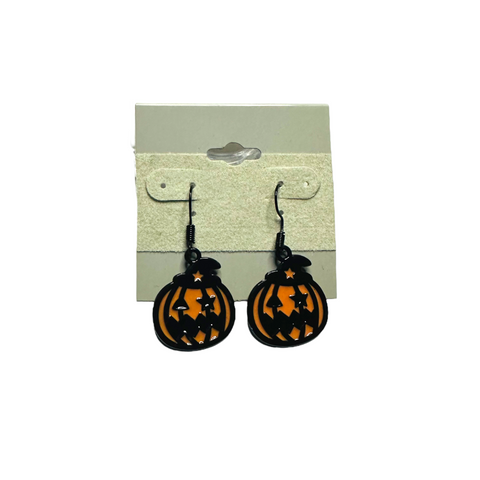 Black Outlined Pumpkin Dangle Earrings