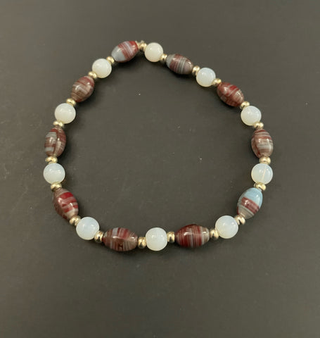 Reddish Brown with Whitish Blue Accents Stretchy Bracelet