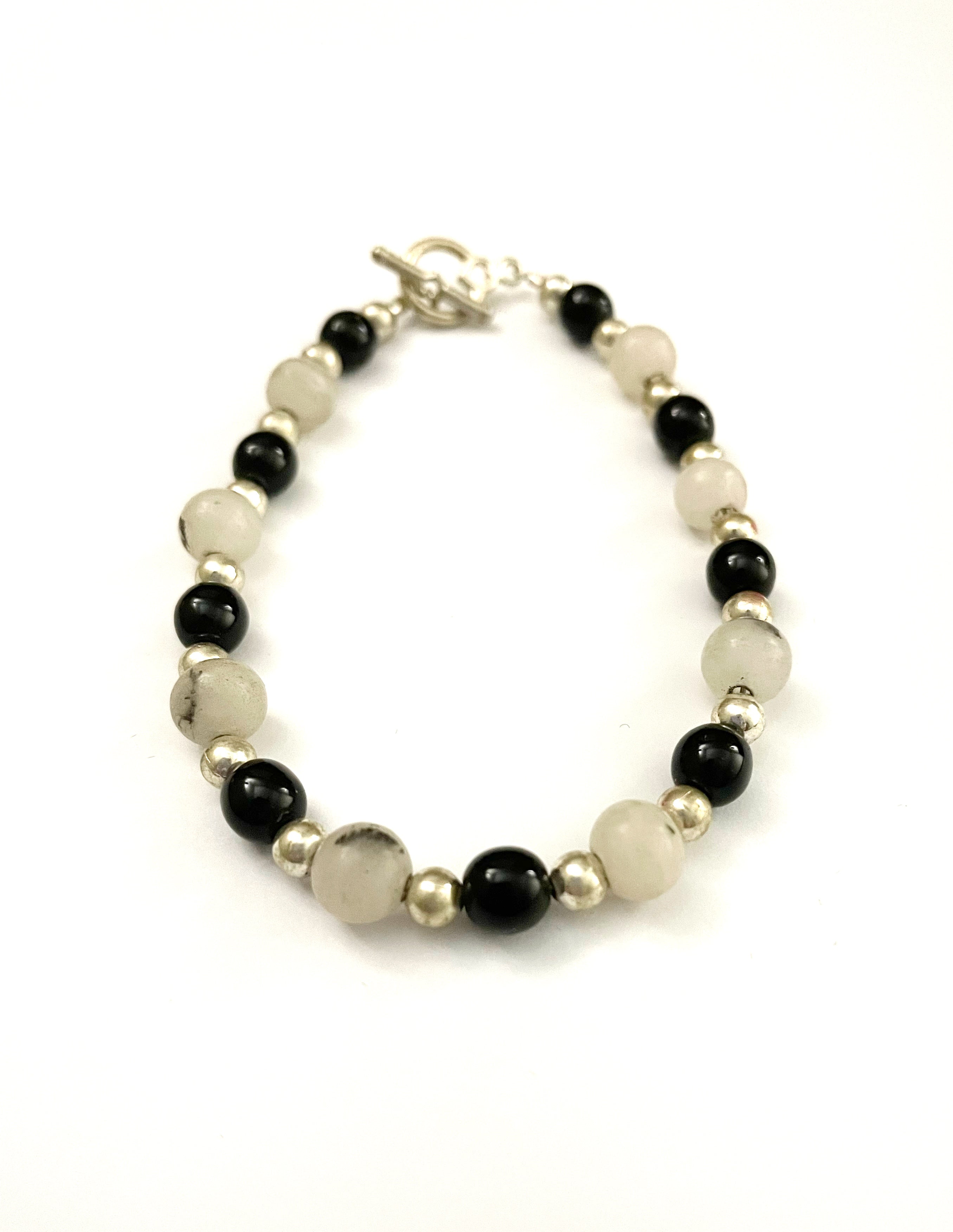 Milky White with Black Specks Wire Bracelet