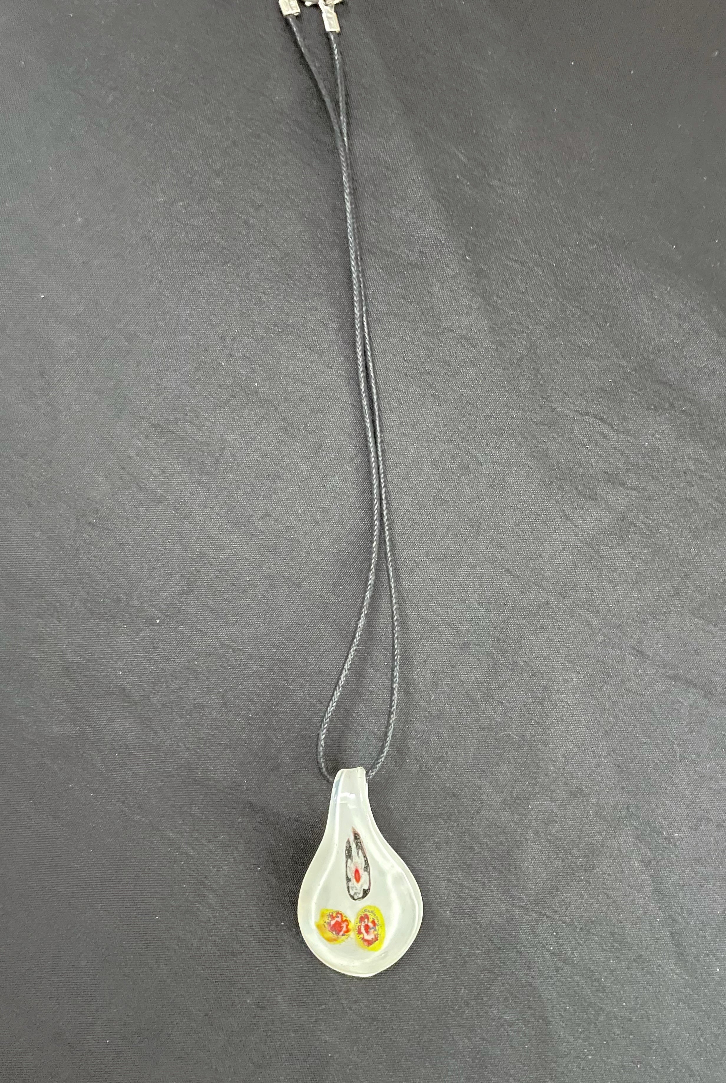 White with Yellow, Blue and Red Glass Necklace