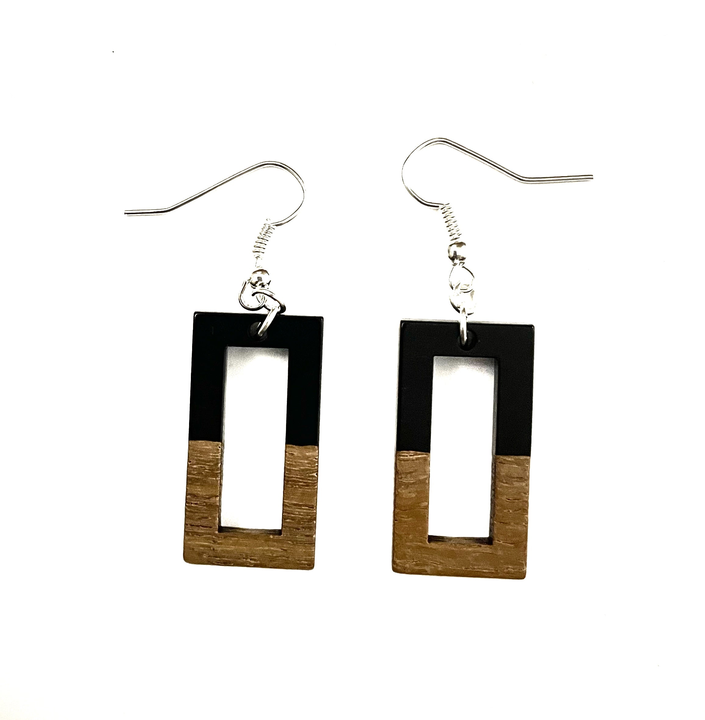 Medium Rectangle Resin & Wood  Earrings