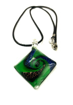 Green with Blue and Black Swirl Glass Necklace