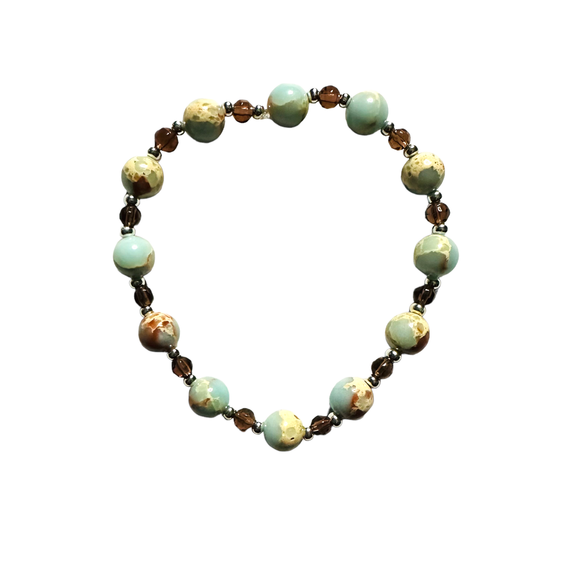 Blue, Cream and Brown Bracelet and Earring Set