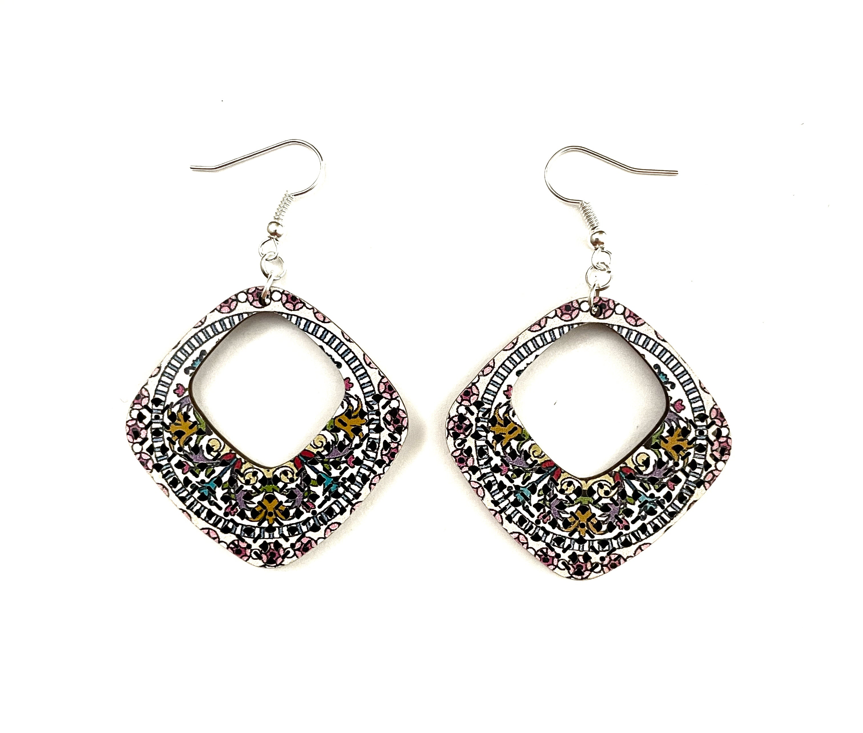 Diamond Wood  Carved Earrings