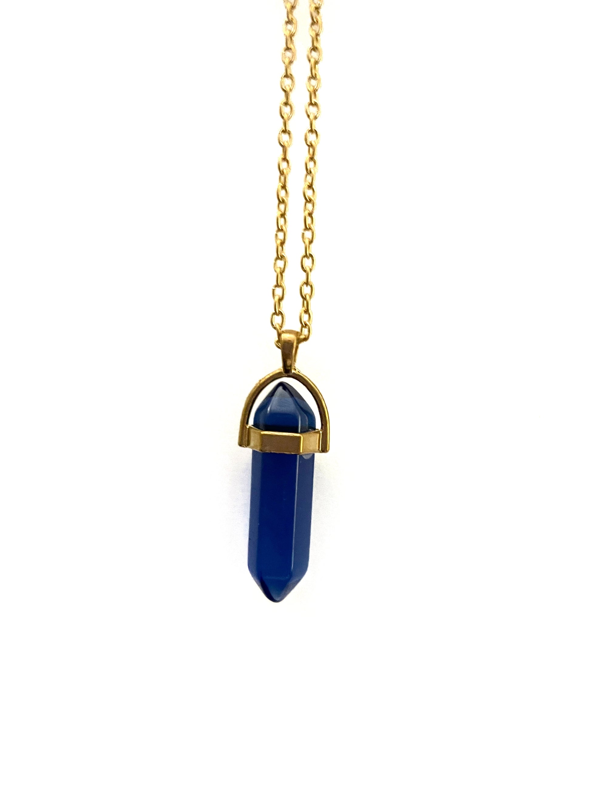 Blue Glass Bullet Pendant in Gold Necklaces
