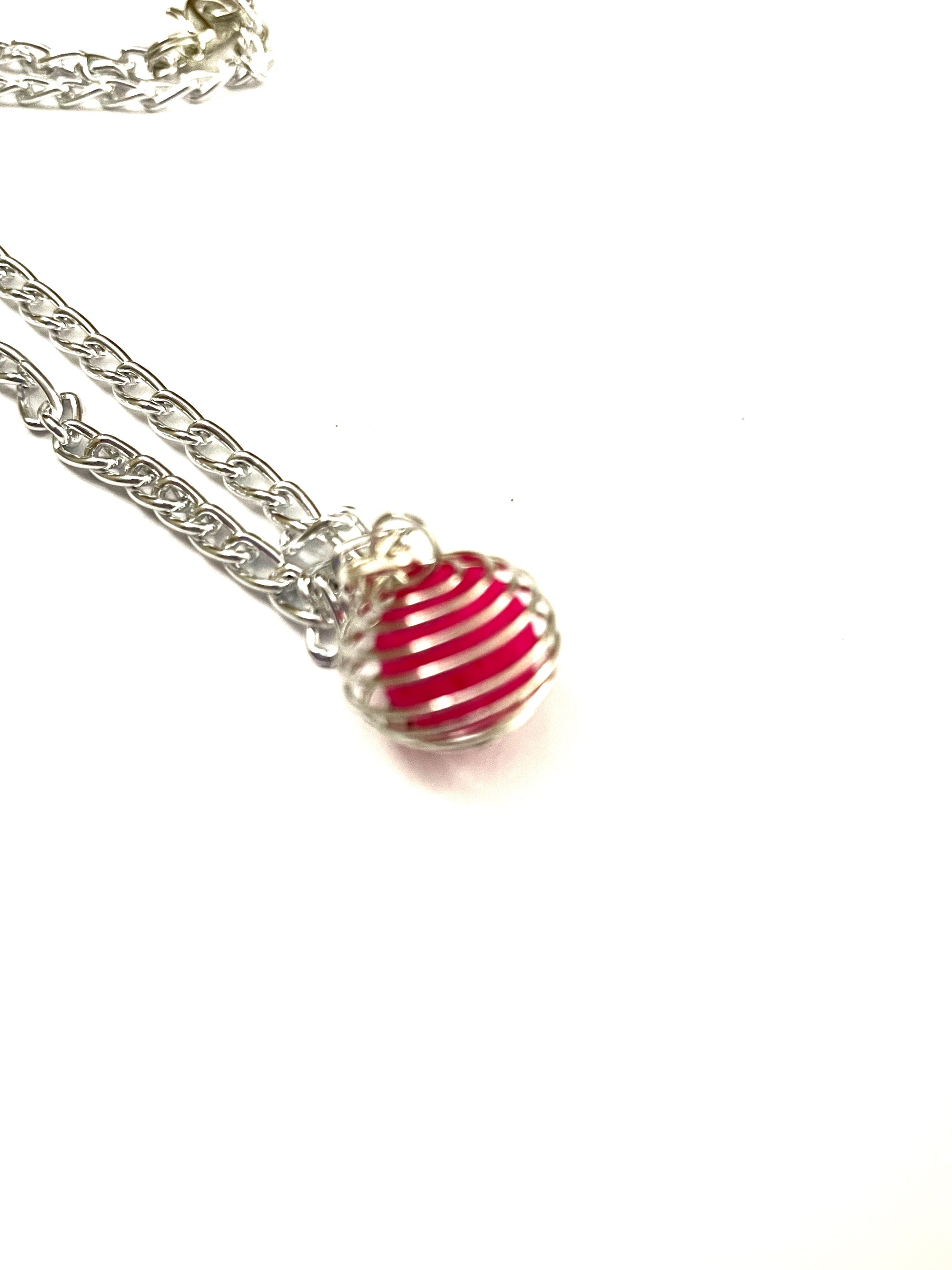 Hot Pink Cage Lava Stone Necklace